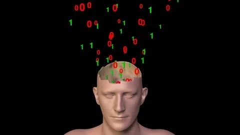 Binary symbols entering man's  head. 3d animation. Stock Footage 118145905