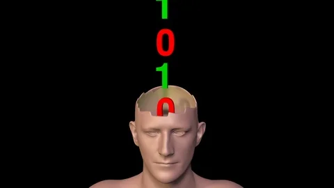 Binary symbols exiting from man's  head. 3d animation. Stock-Footage 118143676