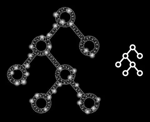 Binary Tree Icon - Carcass Mesh with Lightspots Stockillustratie