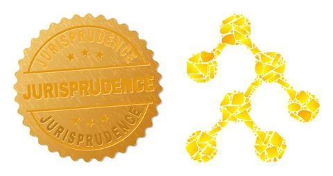 Binary Tree Icon Mosaic of Gold Fractions and Textured Jurisprudence Badge Stock Illustration