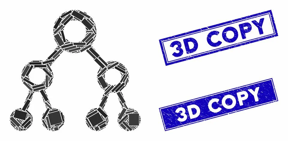 Binary Tree Mosaic and Grunge Rectangle Seals Illustrazione stock