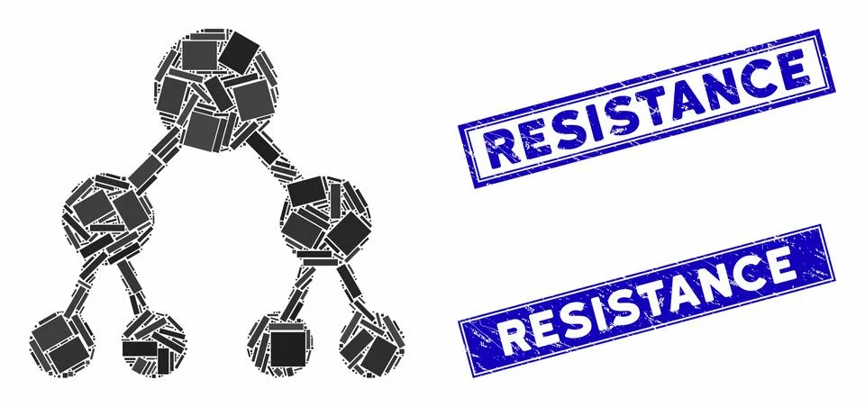 Binary Tree Mosaic and Scratched Rectangle Resistance Stamp Seals Stockillustratie