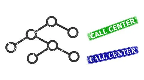 Binary Tree Textured Icon and Textured Call Center Stamp Seal イラスト素材