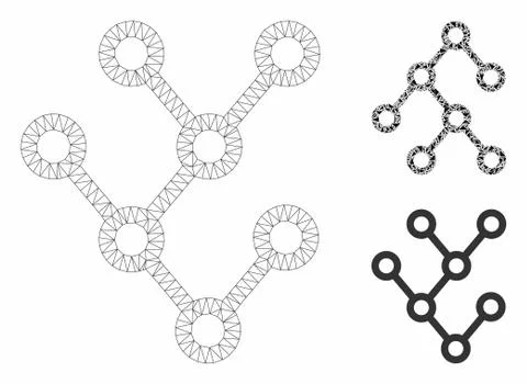 Binary Tree Vector Mesh 2D Model and Triangle Mosaic Icon Stock Illustration