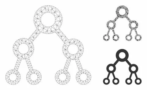 Binary Tree Vector Mesh Carcass Model and Triangle Mosaic Icon Stock Illustration