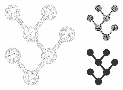 Binary Tree Vector Mesh Carcass Model and Triangle Mosaic Icon Stock Illustration