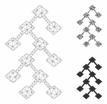 Binary Tree Vector Mesh Network Model and Triangle Mosaic Icon Stock Illustration