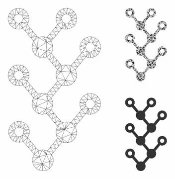 Binary Tree Vector Mesh Wire Frame Model and Triangle Mosaic Icon Stock Illustration