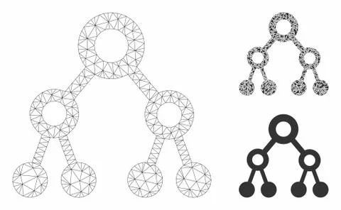Binary Tree Vector Mesh Wire Frame Model and Triangle Mosaic Icon 库存插图