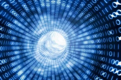 Binary tunnel. Communication and computer network concept. 3D rendered illust 스톡 일러스트