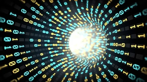 Binary Tunnel Fly Through Orange and Blue Stock Footage 81964283