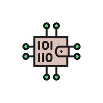 Binary wallet with closed contacts, blockchain, cryptocurrency flat color icon. Illustrazione stock