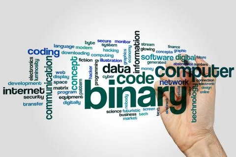Binary word cloud concept on grey background Foto stock
