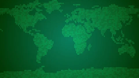 Binary World Map - Dark Green Video stock 87369403