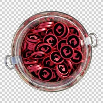 BinaryX BNX in 3D crypto coin saving bank with stack coins on isolated Foto stock