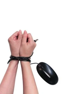 Binded wrist computer mouse cable Stock Photos