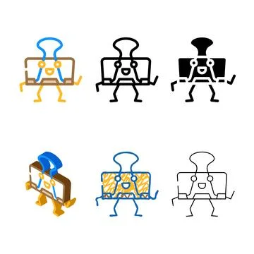 Binder clip school character color icon series vector Stock Illustration