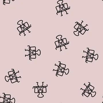 Binder clip school character line vector seamless pattern Stock Illustration