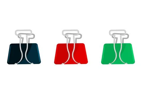 Binder clips set isolated on white background. Paper colorful binder clip. Stock Illustration