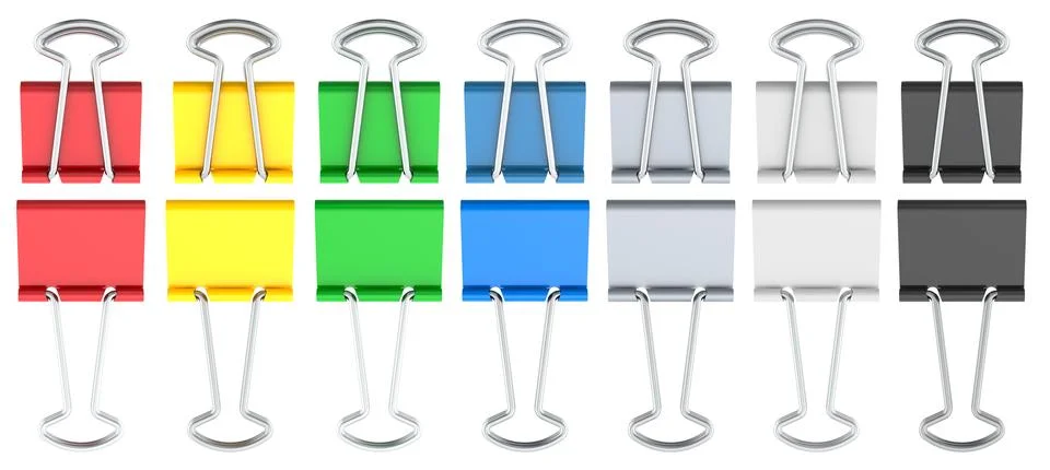 Binder Paper Clips, set of colored binder clips. 3D rendering Stock Illustration