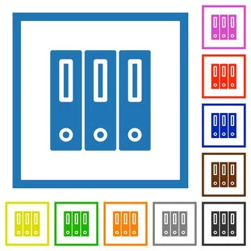 Binders solid flat framed icons Stockillustratie
