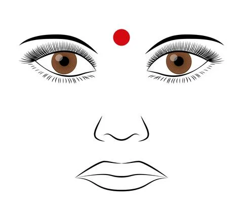 Bindi, colored red dot on the forehead, associated with the third eye Stock Illustration