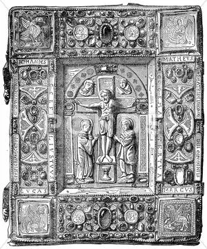 Binding gold, adorned with precious stones, a Gospel Book of the eleventh cen Stock Illustration
