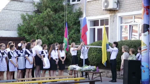 Bing the raising of the flag. School. First Grade. 1 September Stock Footage 67587520