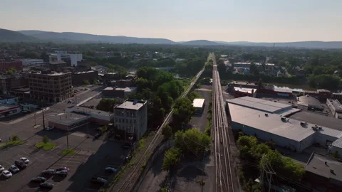 Binghamton NY train tracks flyover Stock Footage 249179679