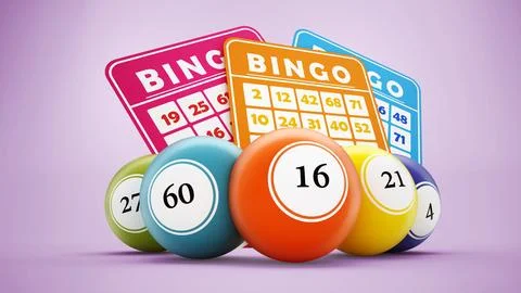 Bingo balls and cards with generic numbers. 3D illustration Stock Illustration
