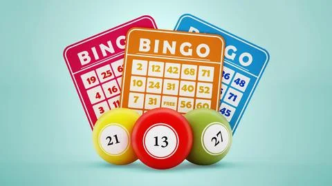Bingo balls and cards with generic numbers. 3D illustration Stock Illustration