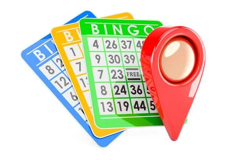 Bingo cards with map pointer, 3D rendering 库存插图