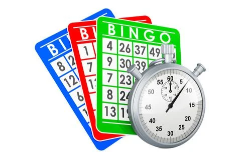 Bingo cards with stopwatch, 3D rendering Stock Illustration