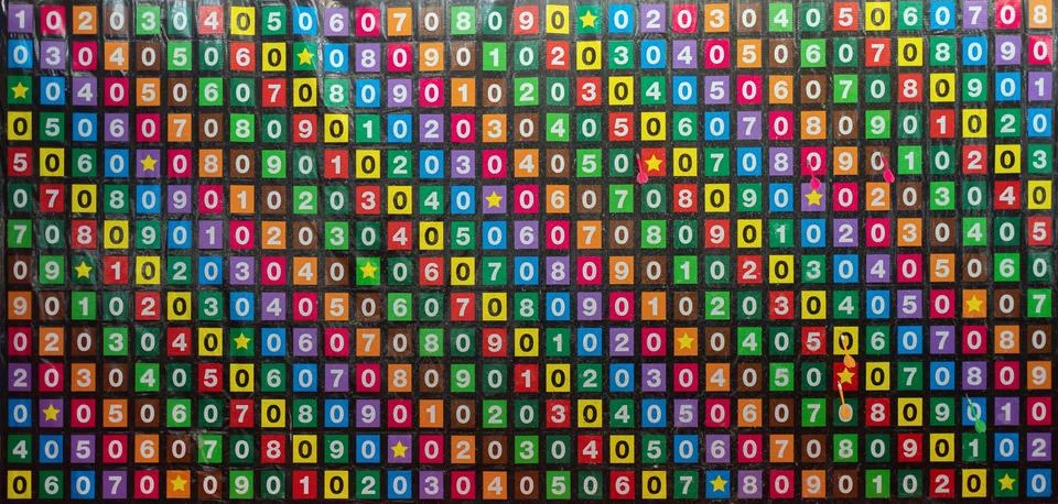 Bingo number pattern texture background in Temple street market fair in Ban.. Stock Photos