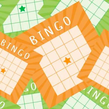 Bingo pattern with green and orange game tickets Stock Illustration