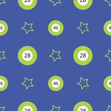 Bingo pattern with green balls and stars on the blue background Stock Illustration