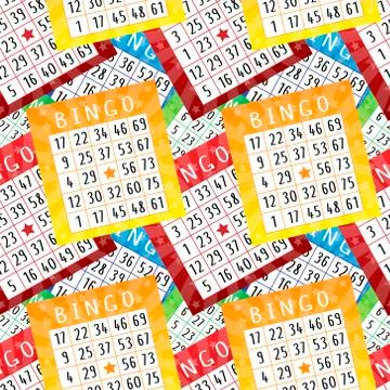 Bingo pattern with red, orange, blue and green tickets Stock Illustration