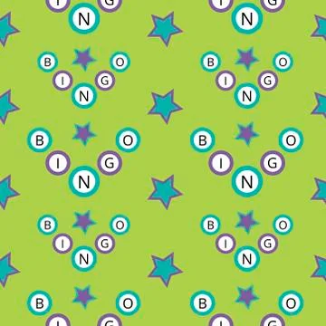 Bingo seamless pattern with balls and stars on the green background Stock Illustration