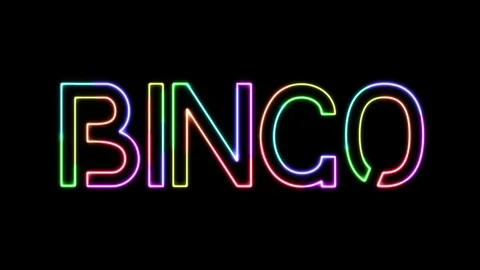 Bingo - seven colors neon text, moving lights, on transparent background Stock Footage 104452053