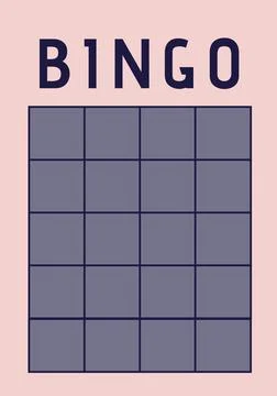 Bingo text over score table with black lines and purple cells on pink background Stock Illustration