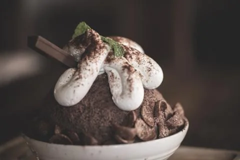 Bingsu Chocolate on table. Photos