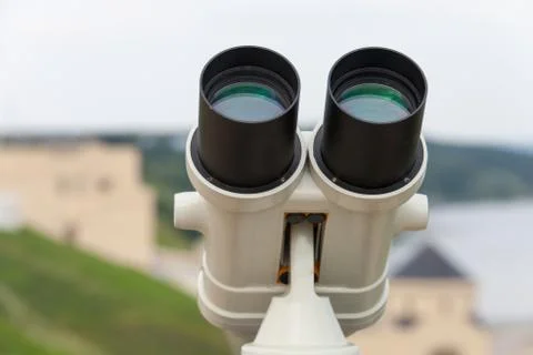Binocular against observation deck view closeup, tourism Foto stock