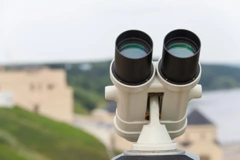 Binocular against observation deck view closeup, tourism Foto stock