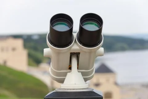 Binocular against observation deck view closeup, tourism Foto stock