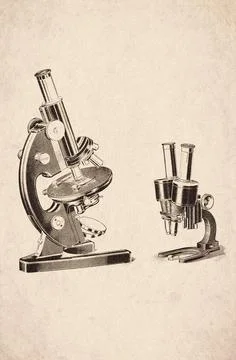 Binocular And Monocular Compound Microscope Scientific Instrument Engraving Stock Illustration
