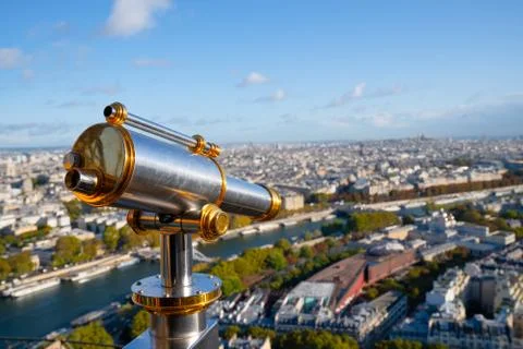 Binocular on Eiffel tower observation deck Stock Photos