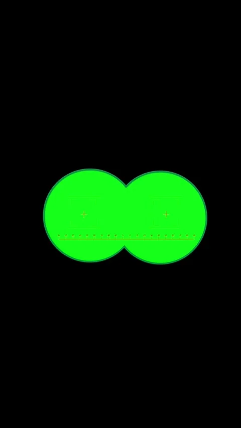 Binocular green screen target dual chroma lenses, tracking crosses, black isolat Video stock 340527544
