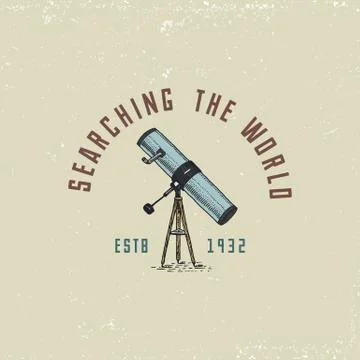 Binocular logo emblem or label astronomical instruments, telescopes oculars and Stock Illustration