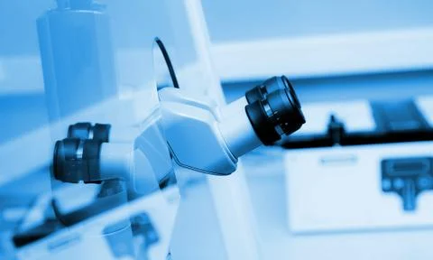 Binocular microscope lab clinical Stock Photos