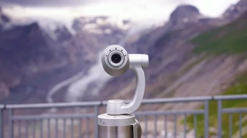 Binocular telescope overlooking Pasterze Glacier and Grossglockner. Austria Видео 322077665